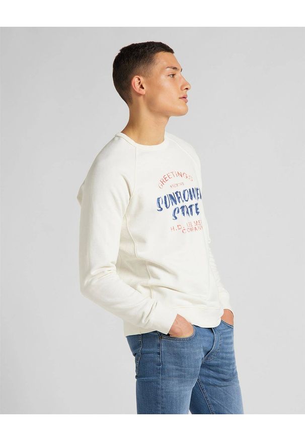 Lee - MĘSKA BLUZA LEE RAGLAN GRAPHIC SWS ECRU L83NSPNQ 112122411. Długość rękawa: raglanowy rękaw