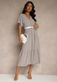 Renee - Szara Sukienka z Wiskozą i Lnem z Wiązaniem z Tyłu Kolissea. Okazja: na co dzień. Kolor: szary. Materiał: len, wiskoza. Typ sukienki: proste. Styl: casual #4