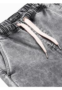 Ombre Clothing - Krótkie spodenki męskie jeansowe W219 - szare - XXL. Kolor: szary. Materiał: jeans. Długość: krótkie. Wzór: aplikacja #5