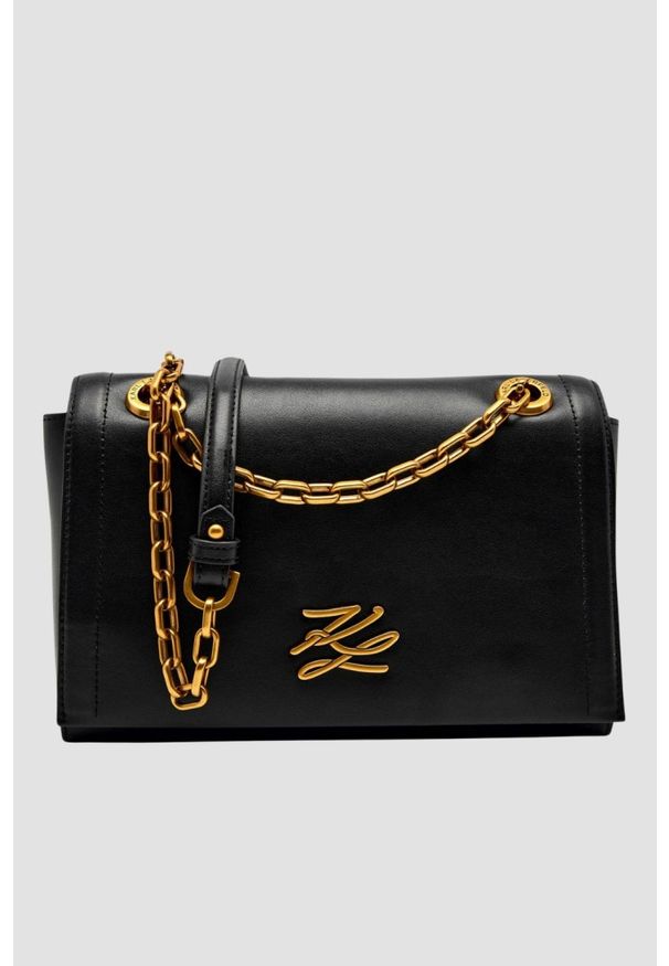 Karl Lagerfeld - KARL LAGERFELD Czarna skórzana listonoszka Autograph. Kolor: czarny. Materiał: skórzane. Styl: casual, elegancki