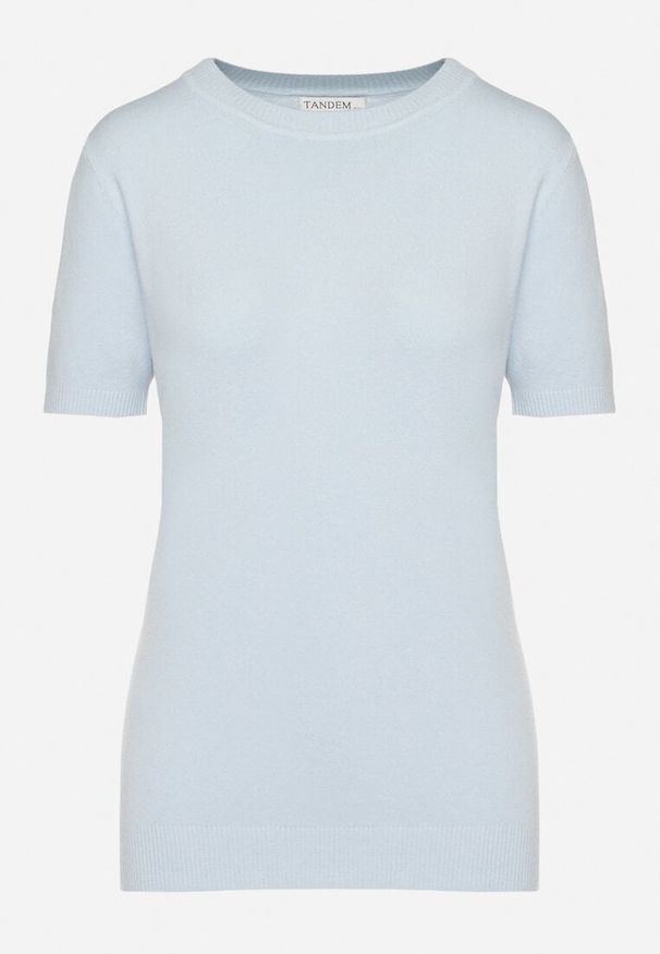 Born2be - Jasnoniebieski Sweter z Ozdobnymi Ściągaczami Sanarella. Okazja: na co dzień. Kolor: niebieski. Materiał: jeans. Wzór: aplikacja. Styl: casual, elegancki