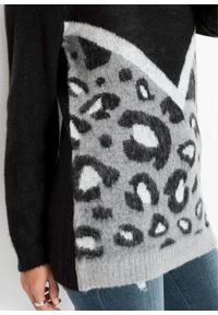 Sweter w cętki leoparda bonprix jasnoszary melanż - czarny. Kolor: szary. Materiał: materiał, akryl, poliamid. Wzór: melanż. Sezon: jesień #4