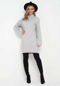 Born2be - Jasnoszara Sweterkowa Sukienka Mini z Gładkiej Dzianiny Narel. Kolor: szary. Materiał: dzianina. Wzór: gładki. Typ sukienki: proste. Długość: mini #2