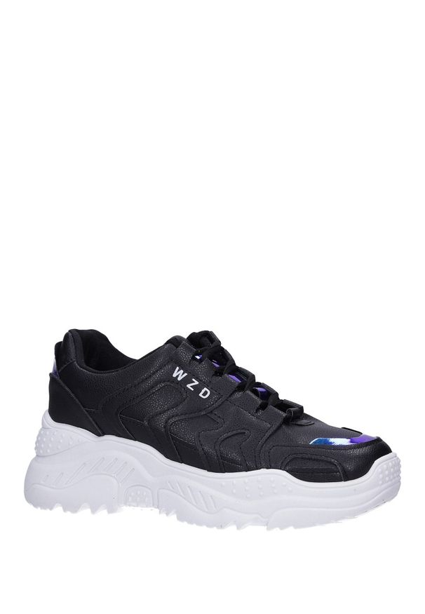 Casu - Czarne buty sportowe sneakersy sznurowane z holograficznymi wstawkami casu 8071. Kolor: czarny. Materiał: skóra ekologiczna, materiał. Szerokość cholewki: normalna