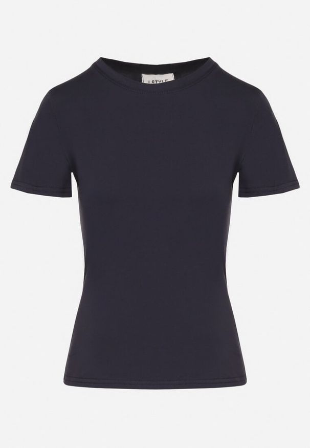 Born2be - Granatowy Klasyczny T-shirt z Bawełny Lorali. Okazja: na co dzień, na spacer. Kolor: niebieski. Materiał: bawełna. Wzór: gładki. Styl: klasyczny