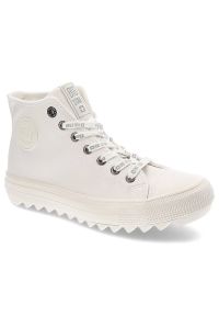 Big-Star - Białe Sneakersy Big Star Damskie Wygodne Buty. Okazja: na co dzień, do pracy, na uczelnię. Kolor: biały. Materiał: syntetyk, skóra ekologiczna, materiał. Szerokość cholewki: normalna. Wzór: aplikacja