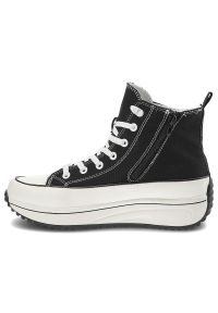 Czarne Sneakersy Rieker Sportowe Obuwie Damskie. Wysokość cholewki: przed kolano. Zapięcie: sznurówki. Kolor: czarny. Materiał: materiał. Szerokość cholewki: normalna
