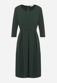 Born2be - Ciemnozielona Rozkloszowana Sukienka z Rękawem 3/4 Nomiel. Okazja: na co dzień, na spotkanie biznesowe. Typ kołnierza: dekolt w kształcie V. Kolor: zielony. Typ sukienki: rozkloszowane. Styl: casual, elegancki, klasyczny, biznesowy #5
