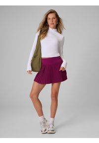 4f - 4F Longsleeve slim gładki damski - biały S. Okazja: na co dzień. Typ kołnierza: kołnierzyk stójkowy. Kolor: biały. Materiał: materiał, jeans, dzianina. Długość rękawa: długi rękaw. Długość: długie. Wzór: gładki. Styl: casual, sportowy #2
