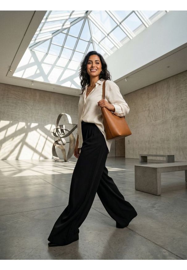 Sinsay - Spodnie wide leg z domieszką lnu - czarny. Kolor: czarny. Materiał: len