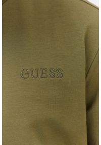 Guess - GUESS Zielona bluza męska z wyszywanym logo. Kolor: zielony. Wzór: aplikacja #5