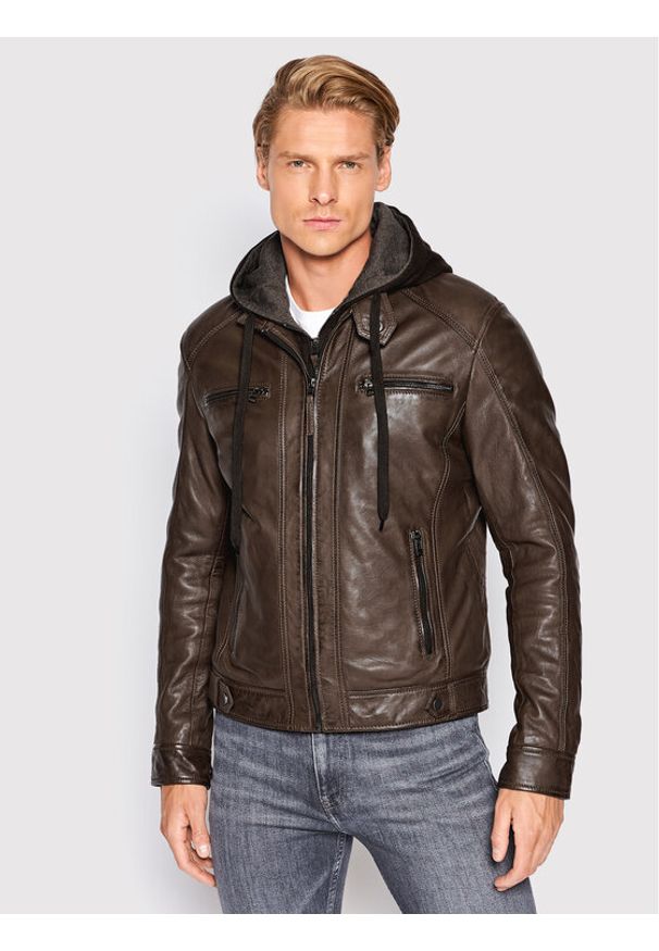 Serge Pariente Kurtka skórzana Erico Hood Brązowy Regular Fit. Kolor: brązowy. Materiał: skóra