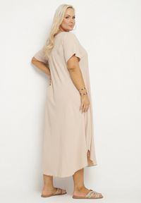 Born2be - Beżowa Rozkloszowana Sukienka z Bawełną Elzedia. Okazja: na co dzień. Kolor: beżowy. Materiał: bawełna. Typ sukienki: rozkloszowane. Styl: casual, elegancki #4