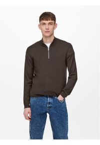 Only & Sons Sweter 22021264 Brązowy Regular Fit. Kolor: brązowy. Materiał: wiskoza