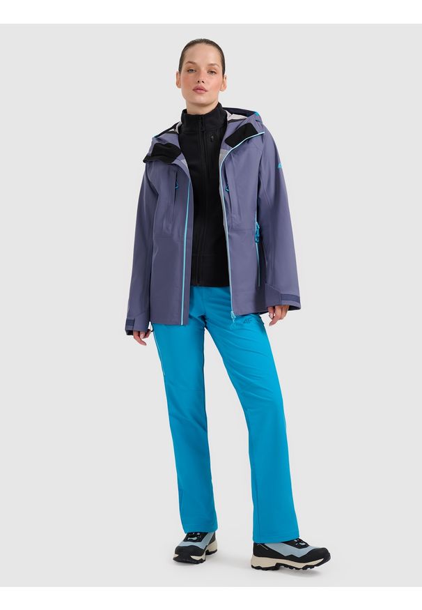 4f - 4F Kurtka trekkingowa przeciwdeszczowa membrana 20000+ damska - granatowa M. Kolor: niebieski. Materiał: materiał. Długość rękawa: raglanowy rękaw. Technologia: Primaloft. Długość: długie. Sport: wspinaczka, turystyka piesza