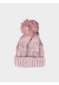4f - 4F Czapka z pomponem damska - różowa S. Kolor: różowy. Materiał: futro, syntetyk, materiał. Sezon: zima. Styl: sportowy #1