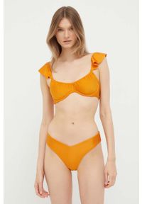 Abercrombie & Fitch biustonosz kąpielowy kolor pomarańczowy miękka miseczka. Kolor: pomarańczowy. Materiał: materiał #3