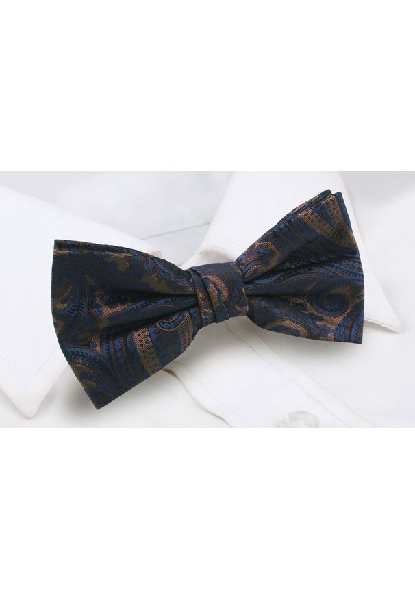 Męska Mucha (Poszetka w Zestawie) - Chattier - Granatowo-Brązowa. Kolor: brązowy, niebieski, wielokolorowy, beżowy. Styl: sportowy, elegancki