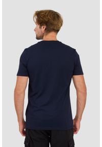 Guess - GUESS Granatowy męski t-shirt bawełniany z haftowanym logo, Rozmiar XXL. Kolor: niebieski. Materiał: bawełna. Wzór: haft