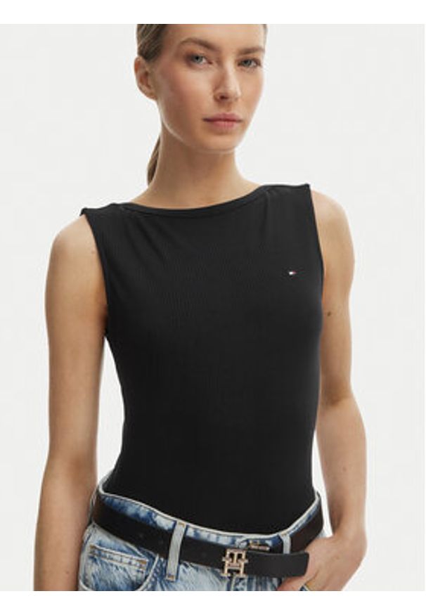 TOMMY HILFIGER - Tommy Hilfiger Top WW0WW47807 Czarny Slim Fit. Kolor: czarny. Materiał: wiskoza