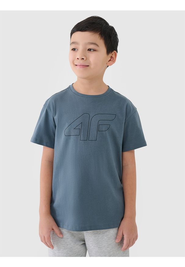 4f - 4F T-shirt oversize z nadrukiem chłopięcy - turkusowy 122 (6-7 lat). Okazja: na co dzień. Kolor: turkusowy. Materiał: dzianina, bawełna, jersey. Długość rękawa: krótki rękaw. Długość: krótkie. Wzór: nadruk. Sezon: lato. Styl: klasyczny, sportowy, casual