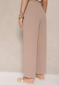 Renee - Ciemnobeżowe Spodnie z Wiskozą o Szerokim Kroju High Waist z Wiązaniem Ivelwia. Stan: podwyższony. Kolor: beżowy. Materiał: wiskoza. Sezon: lato #4