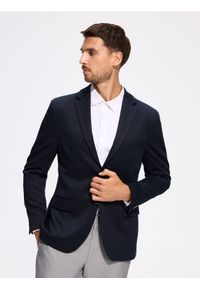 Reserved - Marynarka slim fit - granatowy. Kolor: niebieski. Materiał: wiskoza, dzianina #1