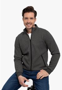 Volcano - Bawełniana bluza męska B-SWED. Okazja: na co dzień. Typ kołnierza: kołnierzyk stójkowy. Kolor: szary. Materiał: bawełna. Wzór: melanż, gładki. Styl: klasyczny, casual #1