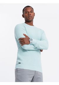 Ombre Clothing - Melanżowy męski sweter ze strukturalnej dzianiny – miętowy V1 - Rozmiar: L. Okazja: na co dzień. Kolor: miętowy. Materiał: dzianina. Wzór: melanż. Styl: casual #6