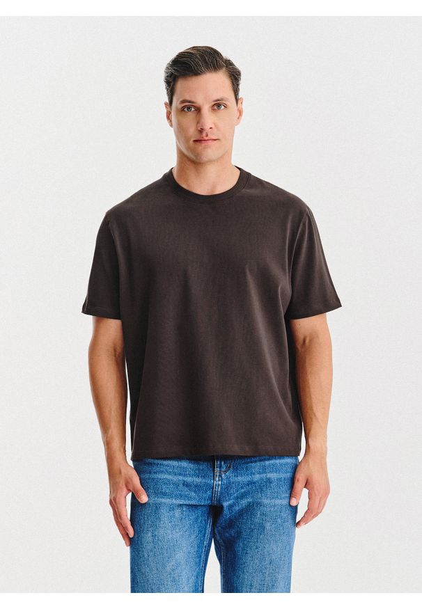 Pako Lorente - PAKO LORENTE - Brązowy t-shirt oversize. Okazja: na co dzień. Kolor: czarny, brązowy. Materiał: bawełna. Styl: casual