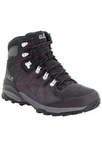 Buty trekkingowe damskie Jack Wolfskin Refugio Texapore Mid. Wysokość cholewki: za kostkę. Zapięcie: sznurówki. Kolor: czarny, wielokolorowy. Materiał: materiał, skóra. Szerokość cholewki: normalna