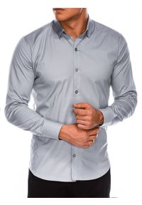 Ombre Clothing - Koszula męska z długim rękawem SLIM FIT - szara - Rozmiar: S. Typ kołnierza: kołnierzyk klasyczny. Kolor: szary. Materiał: tkanina, elastan, bawełna. Długość rękawa: długi rękaw. Długość: długie. Wzór: gładki. Styl: klasyczny, elegancki #5