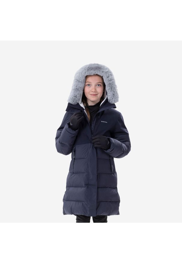 quechua - Kurtka turystyczna dla dzieci Quechua NH500 Warm. Typ kołnierza: kołnierzyk stójkowy. Kolor: niebieski. Materiał: polar, materiał, futro. Długość: długie. Sezon: zima