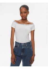 Calvin Klein Jeans Bluzka Logo J20J223098 Biały Slim Fit. Kolor: biały. Materiał: bawełna #1