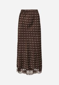 Born2be - Brązowa Wiskozowa Spódnica z Wysokim Stanem w Kropki z Koronką Monivesa. Okazja: na co dzień. Stan: podwyższony. Kolor: brązowy. Materiał: wiskoza, koronka. Wzór: kropki, koronka. Styl: casual, elegancki #6