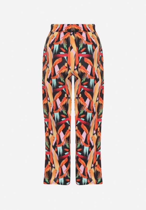 Born2be - Czarno-Pomarańczowe Szerokie Spodnie Boho z Wysokim Stanem i Gumką w Pasie Letviana. Stan: podwyższony. Kolor: czarny. Materiał: tkanina. Sezon: lato. Styl: boho