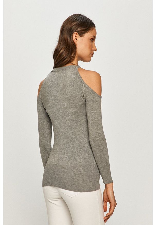 Guess - Sweter. Kolor: szary. Materiał: dzianina. Długość rękawa: długi rękaw. Długość: długie. Wzór: aplikacja