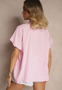 Renee - Różowa Bluzka Oversize z Wiskozą o Kroju Nietoperz z Dekoltem w Serek Davithiel. Okazja: na co dzień. Typ kołnierza: dekolt w serek. Kolor: różowy. Materiał: wiskoza. Styl: casual, elegancki #4