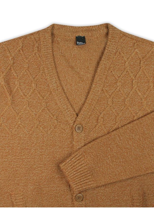 Lasota - Sweter Brązowy Elegancki Kardigan, Zapinany na Guziki -LASOTA- Męski. Okazja: na co dzień. Kolor: brązowy, wielokolorowy, beżowy. Materiał: akryl, bawełna. Styl: elegancki