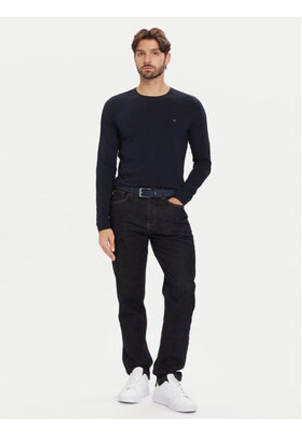 TOMMY HILFIGER - Tommy Hilfiger Longsleeve Stretch Tee MW0MW10804 Granatowy Slim Fit. Kolor: niebieski. Materiał: bawełna. Długość rękawa: długi rękaw