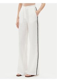 ICONA Spodnie materiałowe RP5LE005 Biały Relaxed Fit. Kolor: biały. Materiał: len