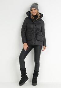 Born2be - Czarna Kurtka z Szerokim Kołnierzem i Wiązanym Paskiem Igbrase. Okazja: na co dzień. Kolor: czarny. Materiał: jeans, tkanina. Sezon: zima. Styl: casual, elegancki #8