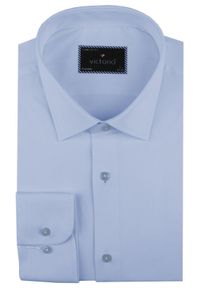 Delikatnie Taliowana Elegancka Koszula Męska - Victorio - Jasnoniebieska. Kolor: niebieski. Materiał: bawełna, elastan, poliester. Styl: elegancki #6