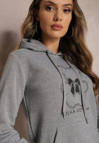 Renee - Szara Bluza Kangurka ze Ściągaczami z Nadrukiem i Polarem Simunsa. Kolor: szary. Materiał: polar. Wzór: nadruk. Styl: klasyczny