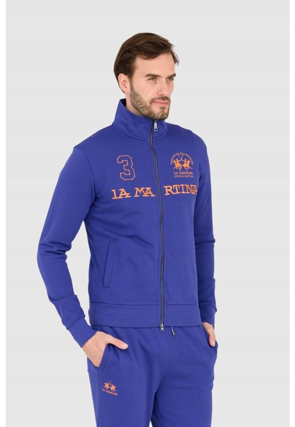 La Martina - LA MARTINA Fioletowa bluza męska na zamek, Rozmiar XL. Kolor: fioletowy