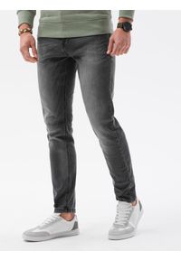 Ombre Clothing - Spodnie jeansowe męskie SLIM FIT P1023 - grafitowe - XXL. Okazja: na co dzień. Kolor: szary. Materiał: jeans. Styl: klasyczny, casual #1