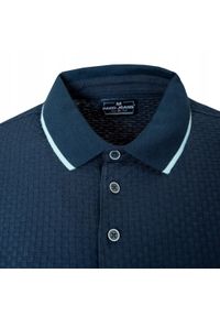Dzianinowa Męska Koszulka Polo - Pako Jeans - Granatowa. Okazja: na co dzień. Typ kołnierza: polo. Kolor: niebieski. Materiał: bawełna. Styl: casual #6