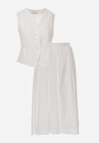 Renee - Biały Komplet z Bawełny Kamizelka i Spódnica o Rozkloszowanym Kroju Movenae. Kolor: biały. Materiał: bawełna. Wzór: geometria #7