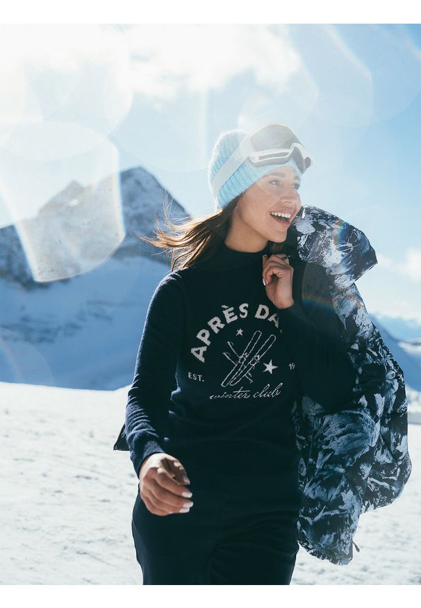 4f - 4F Golf z wełną damski - granatowy XS. Okazja: na co dzień. Typ kołnierza: golf. Kolor: niebieski. Materiał: wełna. Sezon: zima. Styl: casual