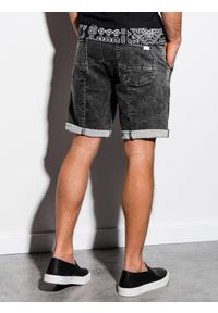 Ombre Clothing - Krótkie spodenki męskie jeansowe W219 - czarne - L. Kolor: czarny. Materiał: jeans. Długość: krótkie. Wzór: aplikacja #5